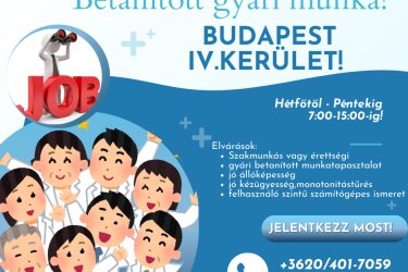 Bp. 4.kerületébe keresünk betanított gyári munkásokat azonnali kezdéssel 1 műszakos munkarendbe!