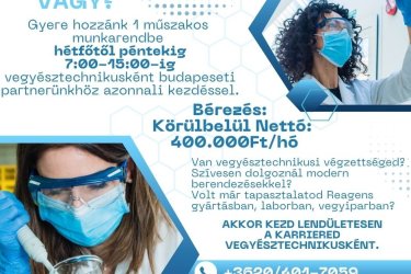 Vegyésztechnikusokat keresünk Budapest IV.kerületébe!